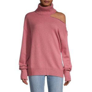 PAIGE Raundi Size M Turtleneck Wool Blend Sweater Ribbed Hem Cold Shoulder